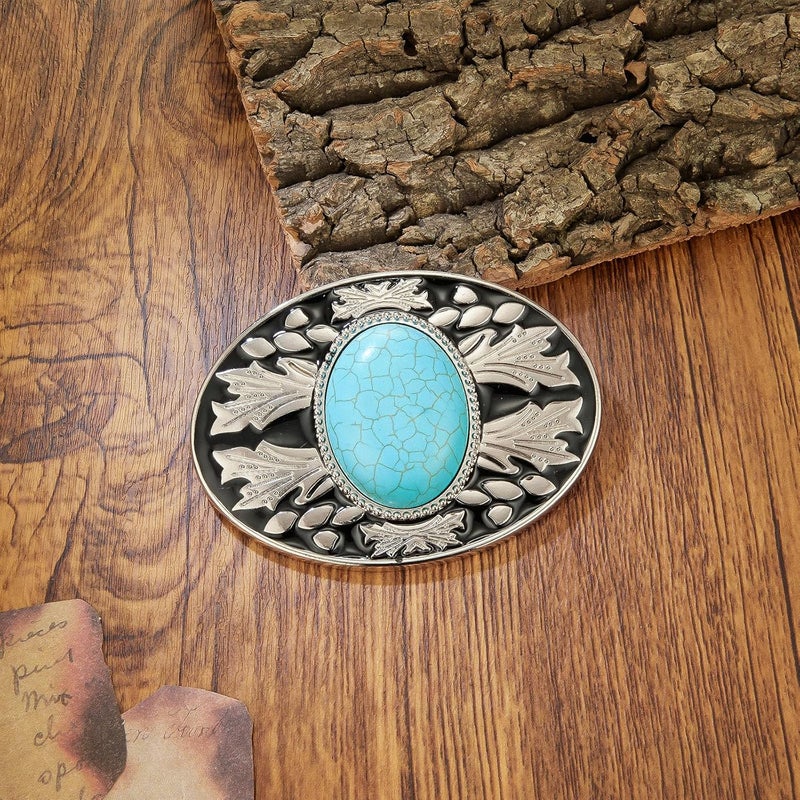 YOQUCOL Vintage American Western Cowboy Turquoise,Stone Belt Buckle for Men - Image 5